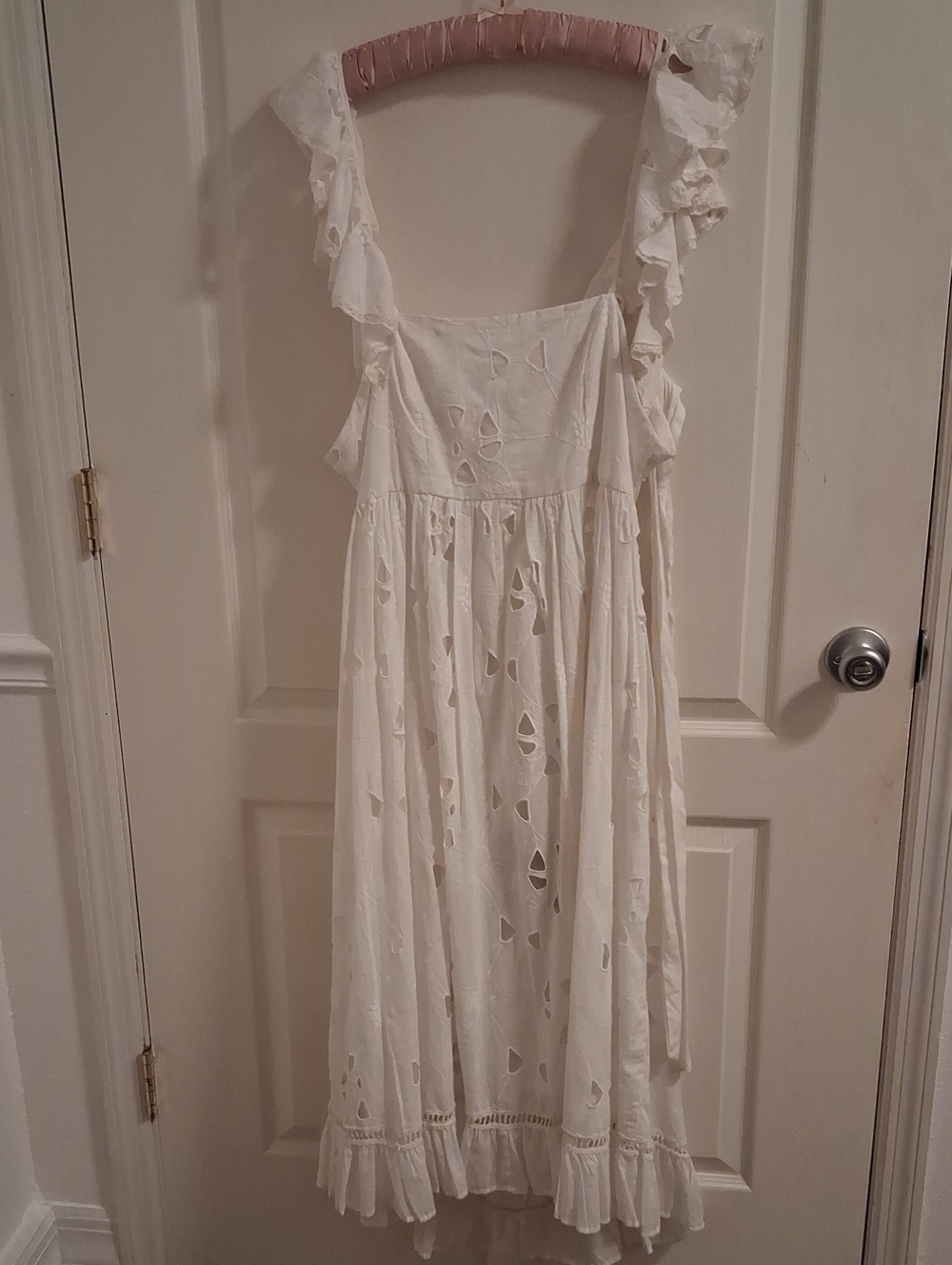 Anthropologie White Ruffle Strap Eyelet Sundress